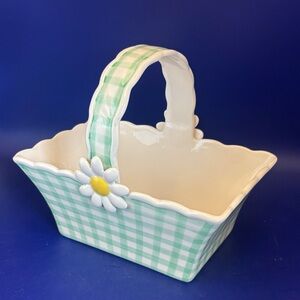 Green Gingham Ceramic Basket with Daisy Accent by Teleflora